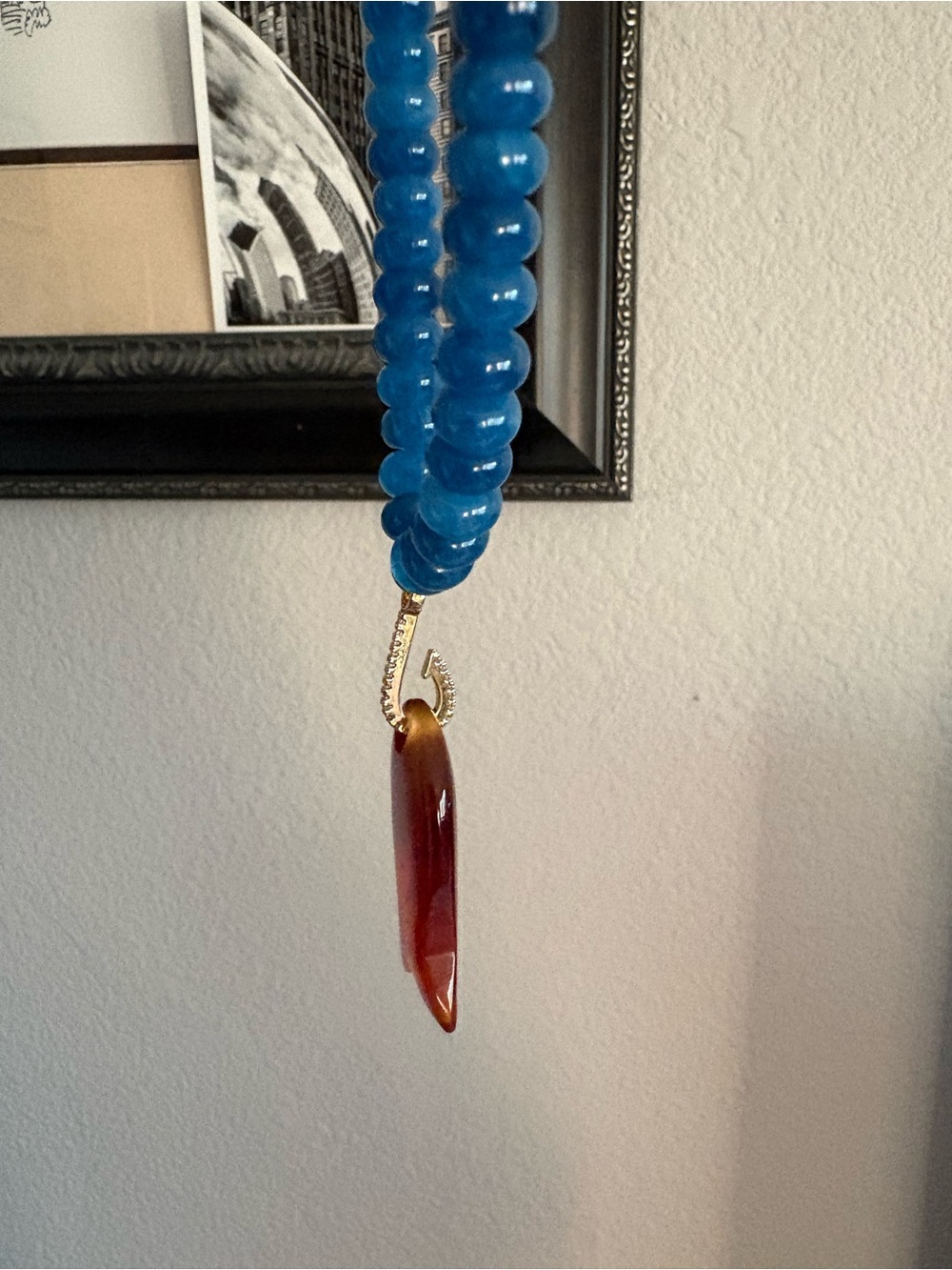 New Anthropologie Ocean Blue Beaded Necklace w/ Carnelian Fish Pendant - Picture 4 of 6